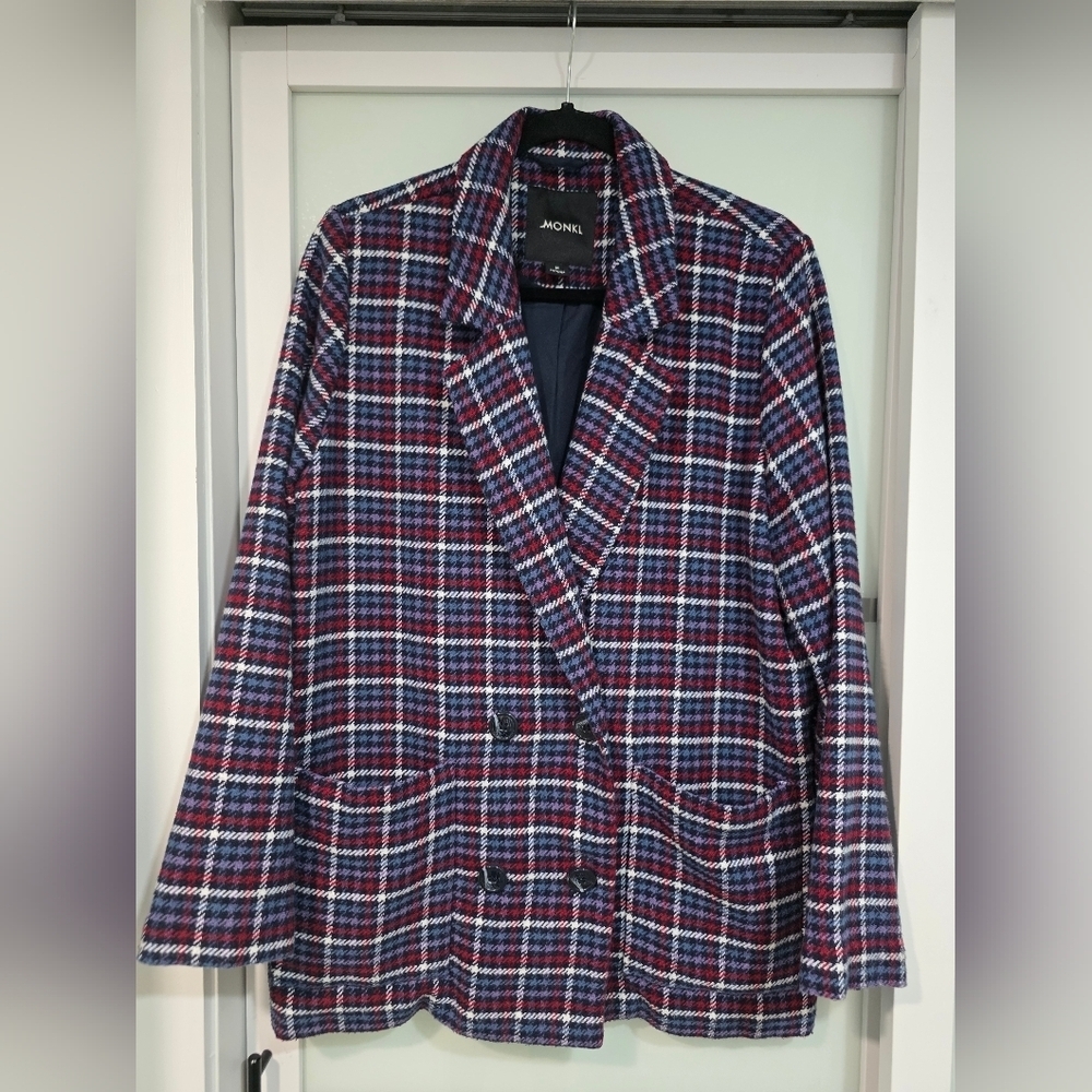 NWOT Monki Double Breasted Plaid Blazer Sz M - Picture 2 of 16